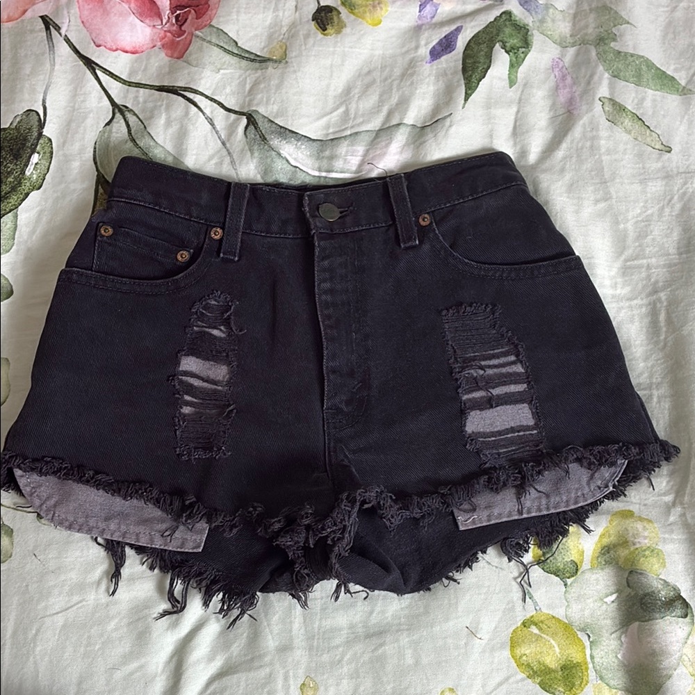 Levi's Black Distressed Jean Shorts High-Waisted